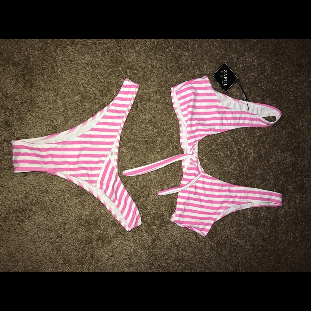 Zaful Pink Striped Swim Suit